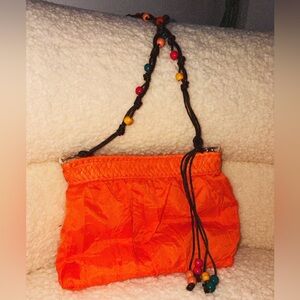 Vibrant Orange Clutch with Beaded Strap